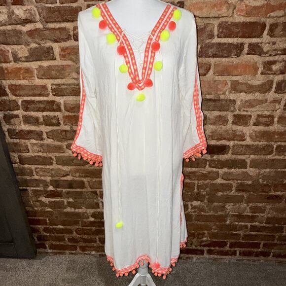 America & Beyond Boho Fringe Neon Embroidered Dress Tassel Ties NEW w/TAG Sz M - Picture 1 of 7